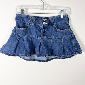 Hollister Y2K Pleated Blue Denim Micro Mini Skirt Skort Size 00 W24